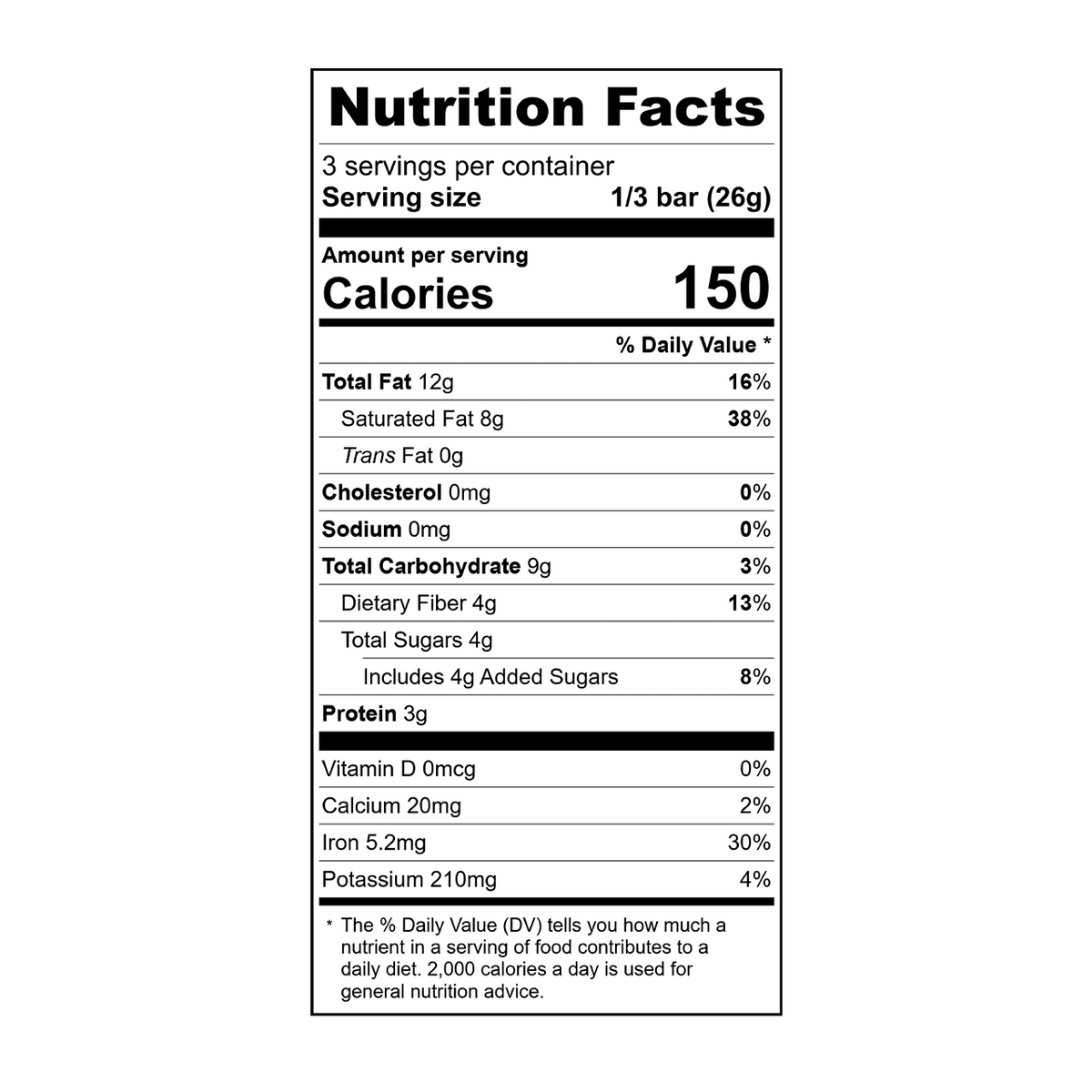 Nutrition facts label for Theo black coffee 85% dark chocolate bar
