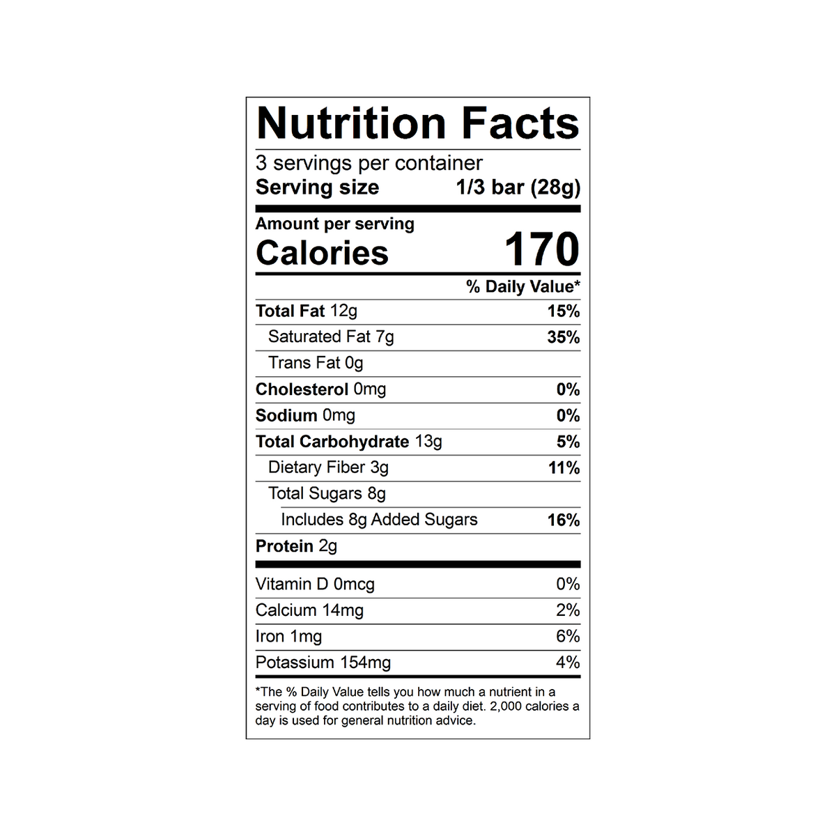 Nutrition facts label for a Theo Organic Coconut 70% Dark Chocolate bar
