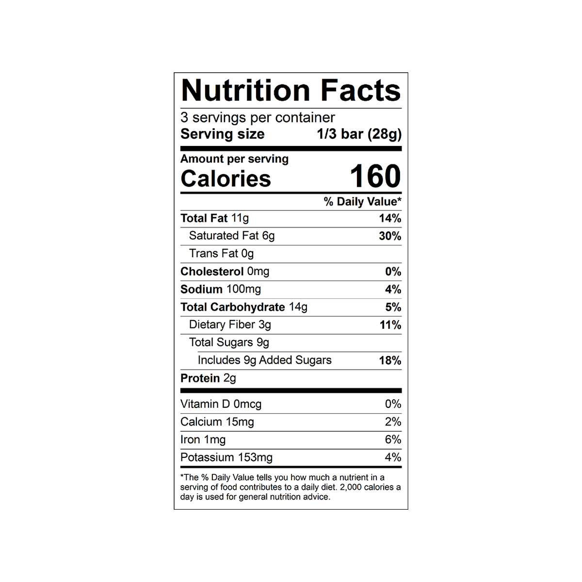 Nutrition facts label for a Theo Organic sea salt 70% dark chocolate bar